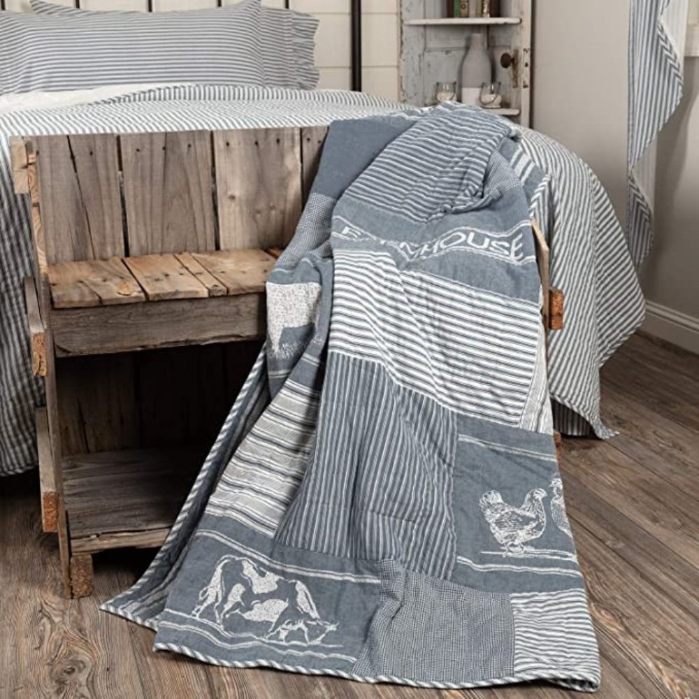 Sawyer Mill Farmhouse Quilt Throw Blanket-Red Farm Animal Country Quilt